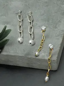 Zaveri Pearls Gold-Toned & Silver-Toned Contemporary Set of 2 Drop Earrings