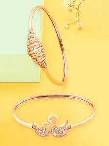 Zaveri Pearls Women Pack of 2 Rose Gold Brass Cubic Zirconia Kada Bracelets