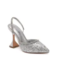 London Rag Silver-Toned Textured Party Block Heels