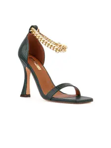 London Rag Green Textured Party Heels with Metal Chain
