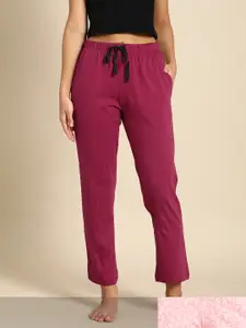 Dreamz by Pantaloons Women Set Of 2 Pink & Maroon Printed Lounge Pants