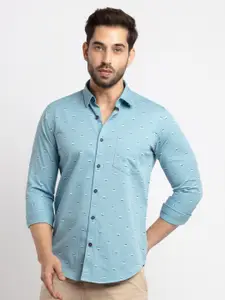 Status Quo Men Blue Slim Fit Printed Cotton Casual Shirt