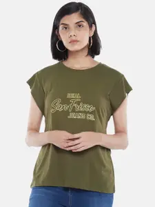 SF JEANS by Pantaloons Women Olive Green Printed Top