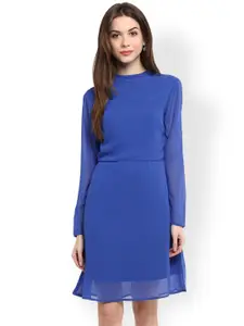 Harpa Women Blue Solid A-Line Dress