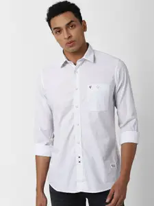 VAN HEUSEN DENIM LABS Men White Slim Fit Printed Casual Shirt