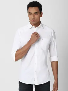 VAN HEUSEN DENIM LABS Men White Solid Slim Fit Casual Shirt