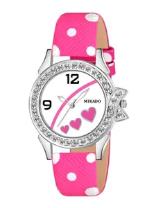 Mikado Women White Brass Printed Dial & Pink Leather Straps Analogue Watch
