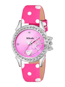 Mikado Women Pink Brass Embellished Dial & Pink Leather Straps Analogue Watch SS 1542