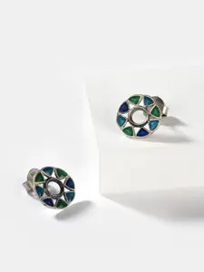 SHAYA Silver-Toned Contemporary Studs Earrings