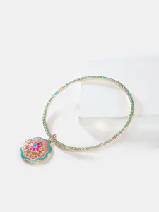 SHAYA Gold-Toned & Pink Brass Gold-Plated Genda Phool Necklace