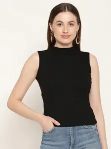 Miaz Lifestyle Black Sleeveless Organic Cotton Fitted Top