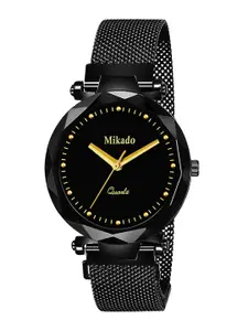 Mikado Women Gold-Toned Embellished Dial & Black Bracelet Style Straps Analogue Watch