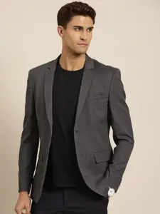 INVICTUS Men Grey Woven Design Slim Fit Single-Breasted Formal Blazer