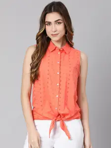 Oxolloxo Women Orange Comfort Casual Shirt