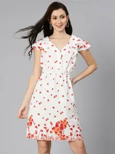 Oxolloxo White & Red Floral V-Neck Satin Dress