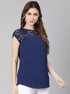 Oxolloxo Blue Extended Sleeves Lace Inserts Top
