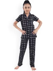 9shines Label Girls Black & White Checked Cotton Night suit