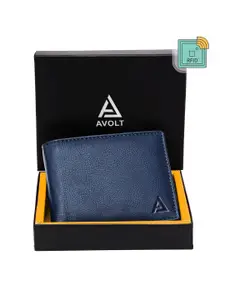 AVOLT Men Blue Textured Leather Two Fold Wallet