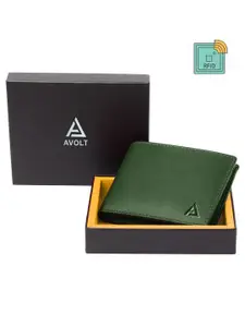 AVOLT Men Olive Green Leather Two Fold Wallet