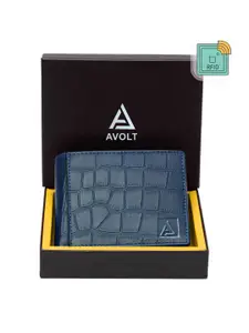 AVOLT Men Blue Textured Leather Two Fold Wallet