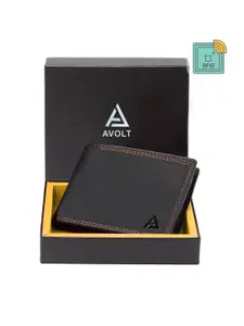 AVOLT Men Black Textured Leather Two Fold Wallet