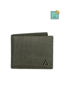AVOLT Men Green Textured Leather Two Fold Wallet