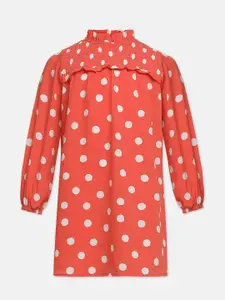 Oxolloxo Girls Orange & White Polka Dots Satin A-Line Dress