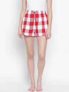 Oxolloxo Women Red & White Checked Lounge Shorts