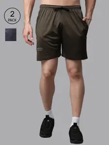 VIMAL JONNEY Men Grey & Olive Green Set Of 2 Training or Gym Sports Shorts