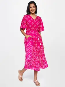 itse Women Pink Ethnic Motifs Printed A-Line Midi Dress