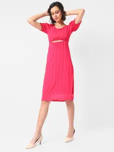 Campus Sutra Red Crepe A-Line Dress