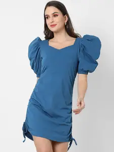 Campus Sutra Women Blue Crepe Sheath Mini Dress