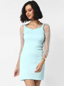 Campus Sutra Women Blue Solid Crepe Sheath Mini Dress