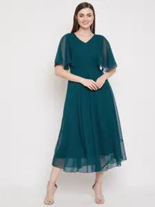 HELLO DESIGN Teal Green Solid Georgette Midi Dress