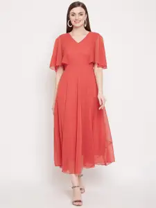 HELLO DESIGN Coral Red A-Line Midi Dress
