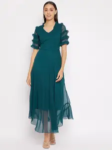 HELLO DESIGN Teal Green Solid Georgette Maxi Dress