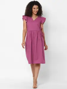 Allen Solly Woman Purple Self Design Cotton Dress
