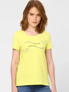 Vero Moda Women Yellow Typography Printed T-shirt