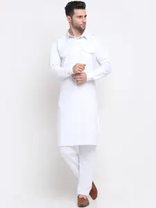 KRAFT INDIA Men White Pure Cotton Pathani Kurta with Salwar