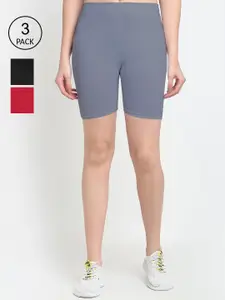 Jinfo Women Black & Grey Set Of 3 Biker Shorts