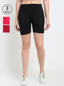Jinfo Women Black & Pink Cycling Sports Shorts Pack Of 3
