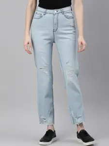 ZHEIA Women Blue High-Rise Mildly Distressed Light Fade Stretchable Jeans