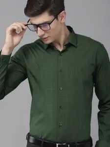 V Dot Men Olive Green Slim Fit Printed Formal Shirt