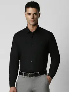 V Dot Men Black Solid Slim Fit Formal Shirt With Roll-Up Sleeves