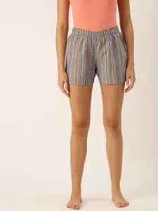 Clt.s Clt s Women Pink & Blue Pure Cotton Striped Lounge Shorts