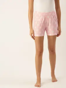 Clt.s Clt s Women Pink & White Pure Cotton Polka Dots Printed Lounge Shorts