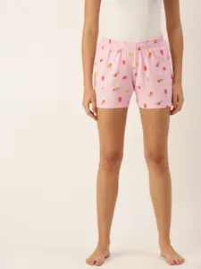 Clt.s Clt s Women Pink & Yellow Pure Cotton Conversational Printed Lounge Shorts