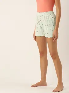 Clt.s Clt s Women Sea Green & Pink Pure Cotton Floral Printed Lounge Shorts