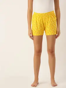 Clt.s Clt s Women Yellow & Green Pure Cotton Conversational Printed Lounge Shorts