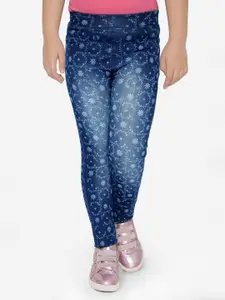 Naughty Ninos Girls Blue Printed Stretchable Jeans